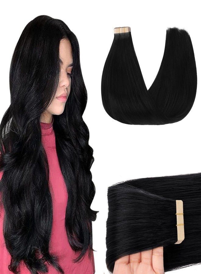 Goo-Goo GOO GOO Tape in Hair Extensions Human Hair, 1 Jet black, 20inch 50g 20pcs, Skin Weft Seamless Invisible, Silky Straight with Thick Ends, Remy Human Hair - Image 1